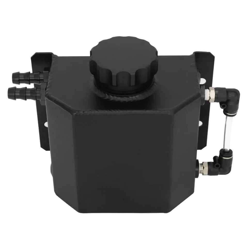 Universal 1 Litre Aluminium Tank, Black - Coolant Overflow / Oil Catch Tank, 12 mm Ports