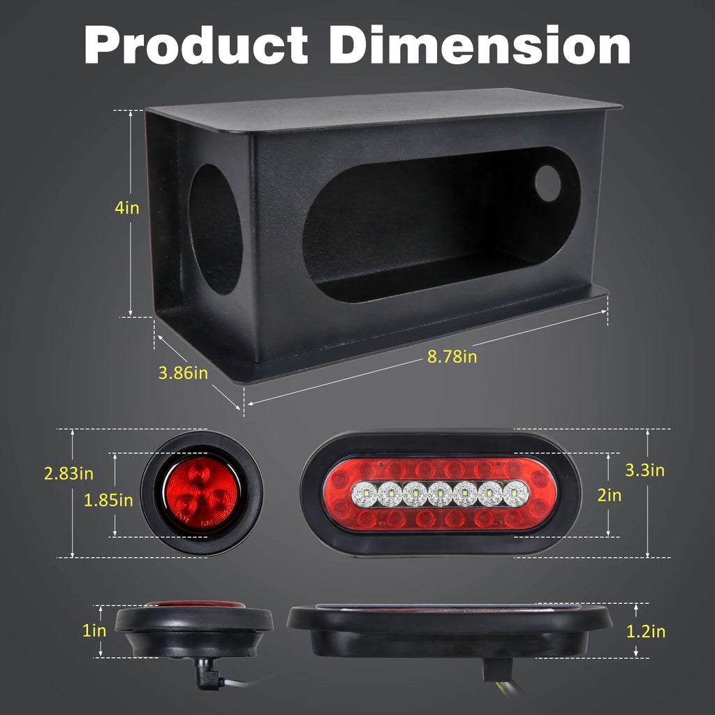 Universal Steel Trailer Light Box Housing Pair with 6 Inch Oval LED Tail Lights - 12V