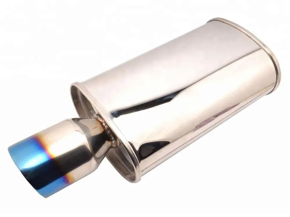 Universal 560 mm Burnt Blue Stainless Steel Double Wall Straight Pipe Exhaust Tip, 63 mm Inlet 89 mm Outlet