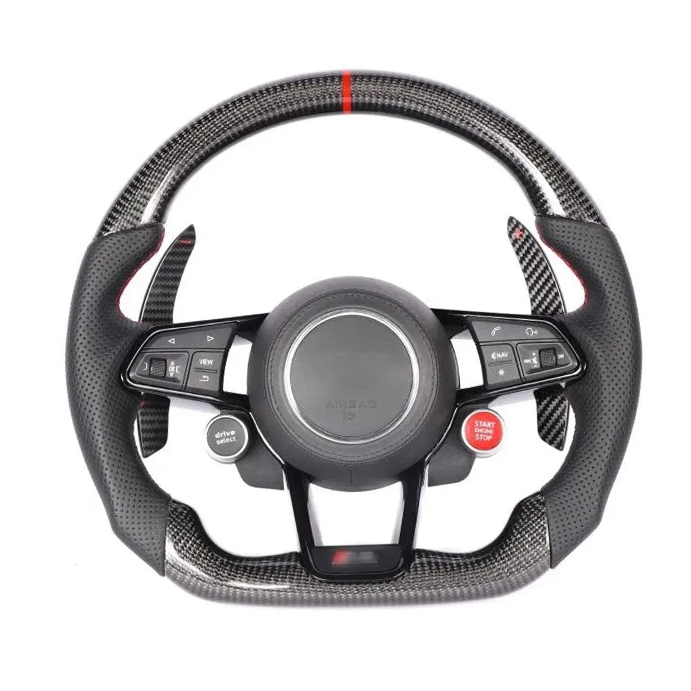 Audi Real Carbon Fibre and Leather Sport Steering Wheel Kit with Start Button