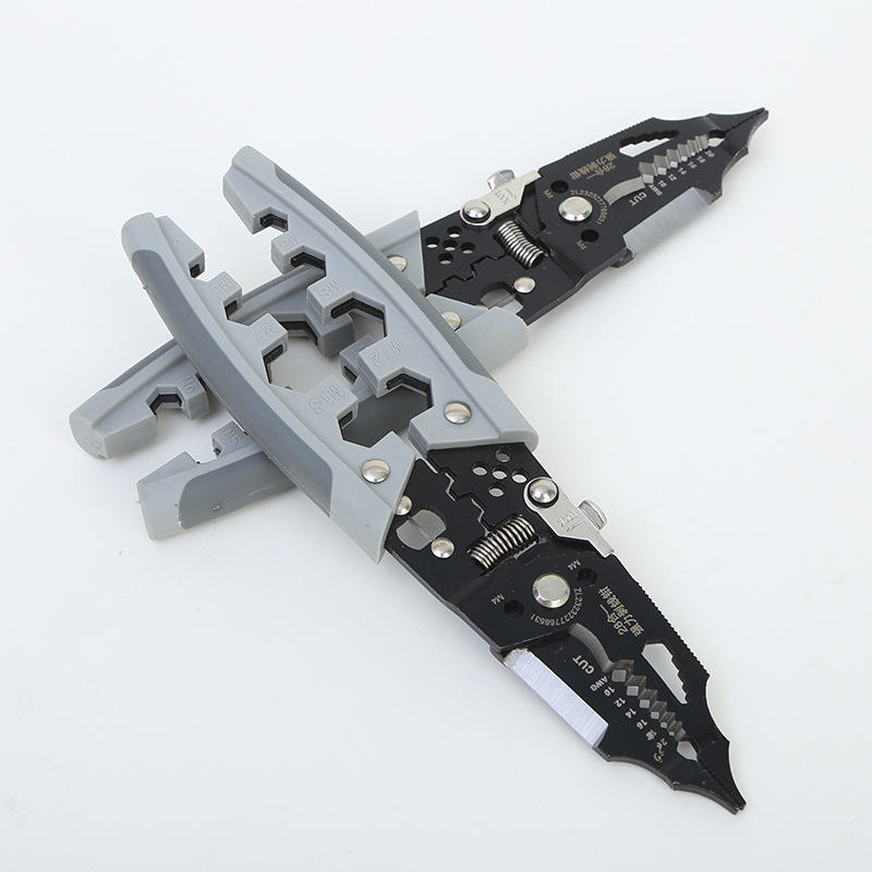 Multifunctional tool with knife blade on a white background