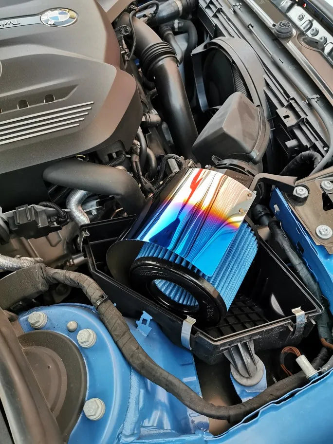Universal Titanium Blue Stainless Steel Air Filter Heat Shield Cover - Adjustable 2.5 to 5 inch