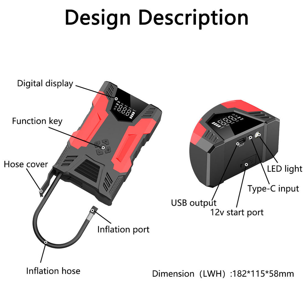 2000A Jump Starter & Tyre Inflator | 7 BAR Air Pump NZ