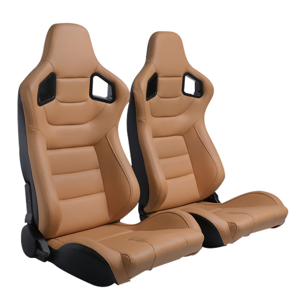SEAT-017 Universal JBR1041 PVC Leather Carbon Look Sport Tan Bucket Seat
