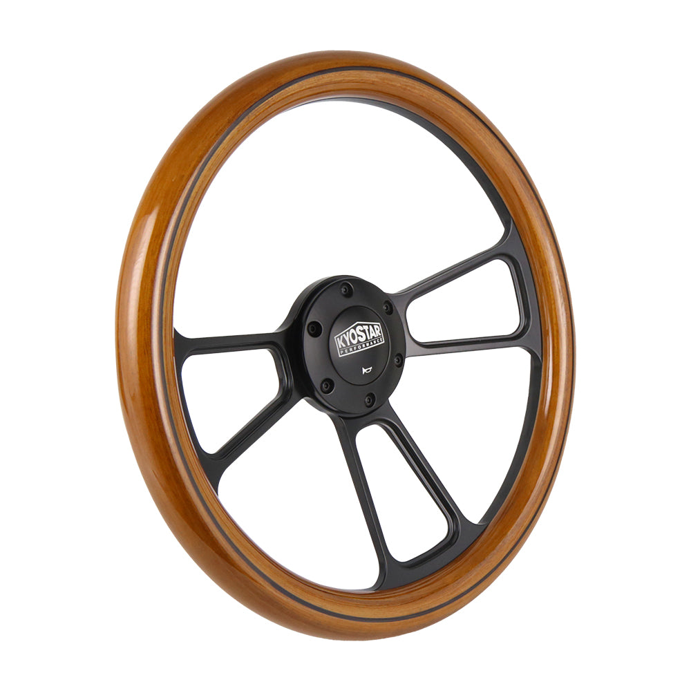 HIgh  Quality 14" Black Billet  Steering Wheel Real  Mahogany Wood Half  Wrap Aluminum  Rivets Classic Wooden Steering W