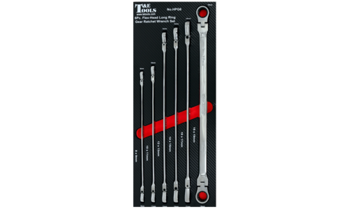 Metric Flex-Head Long Gear Ratchet Ring Wrench Set, 6 Piece