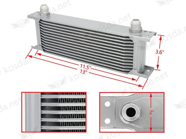 Universal 13 Row Oil Cooler 10AN British Style - Silver Aluminium Core 11 x 4 x 2 Inch