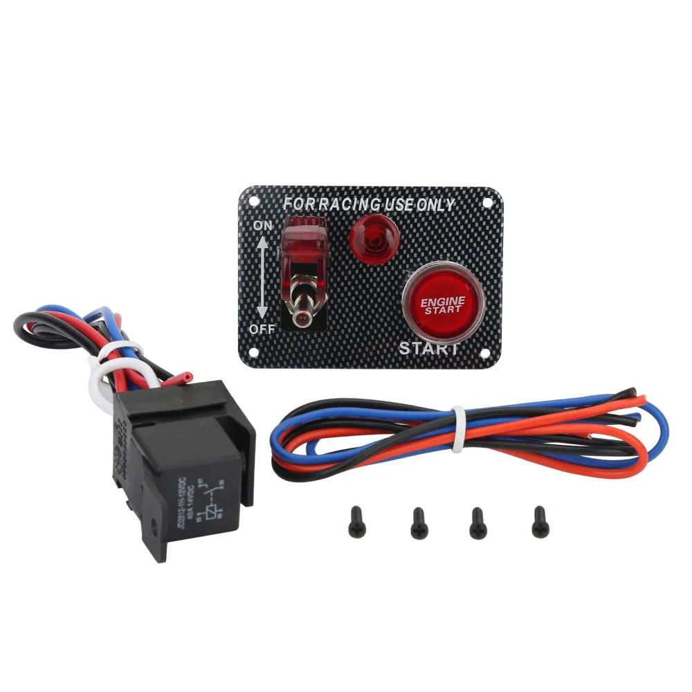 Universal 12V Racing Ignition Switch Panel with Toggle Switches and Engine Start Push Button - Black