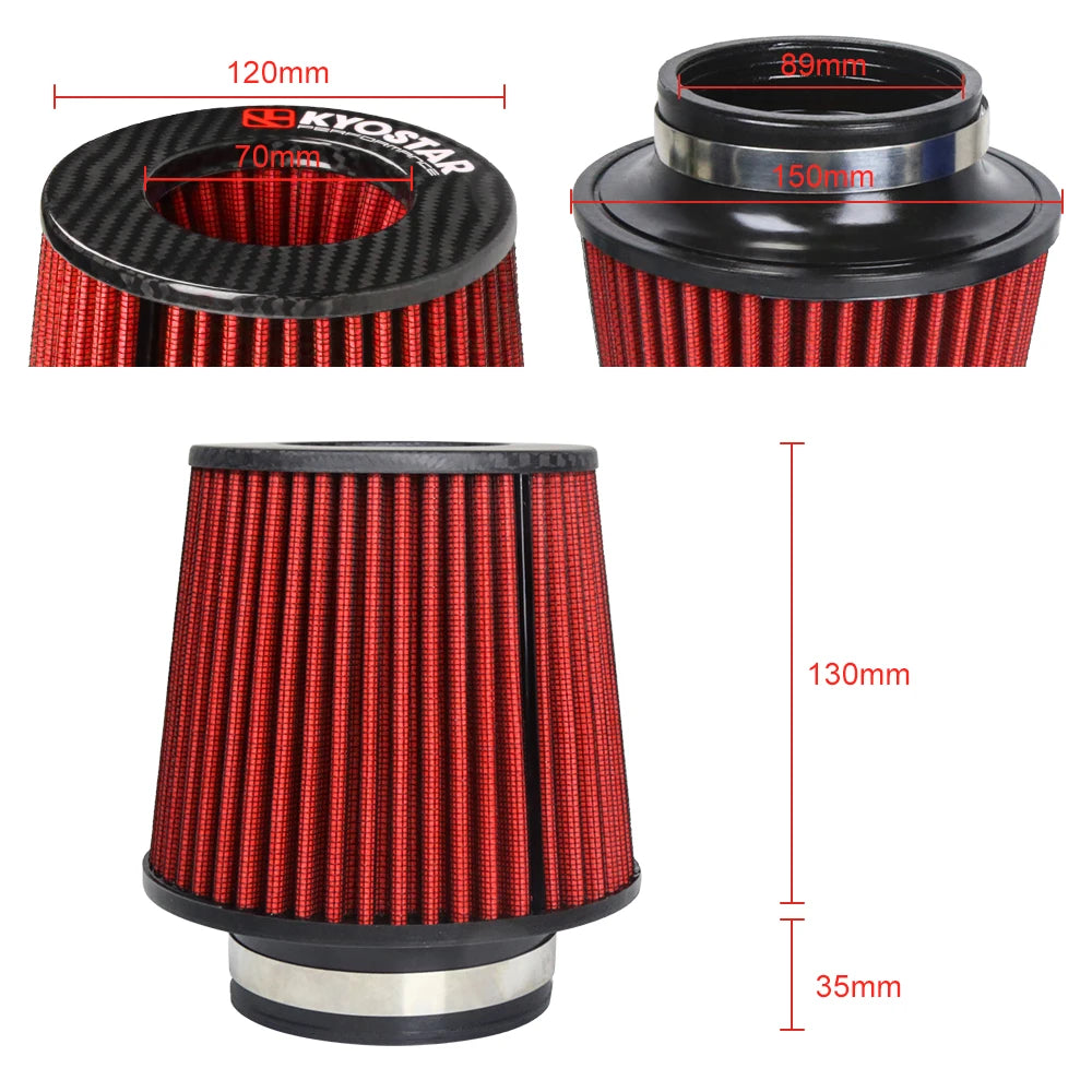 Universal Short Mushroom Cone Air Filter with Clamp - Carbon Fibre Top, Aluminium Base