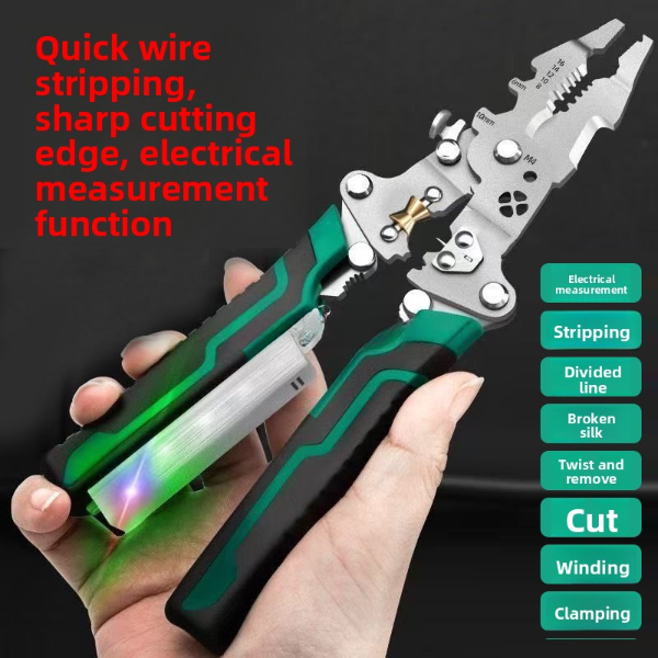 Wire Stripper Tool – Multifunctional Needle-Nose Folding Electrician Pliers with Test Pencil Hand Tools