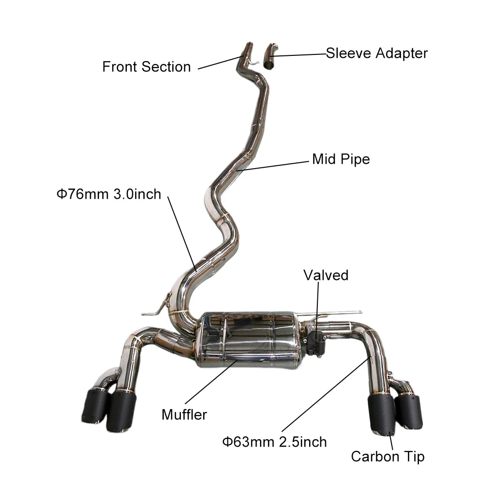 BMW 320i 328i F30 2012-2015 N20 N26 2.0T Stainless Steel 4-Tip Valved Sport Catback Exhaust System