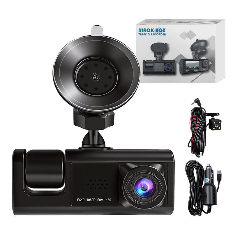 Universal 3-Channel Dash Cam (Front, Rear + Cabin)