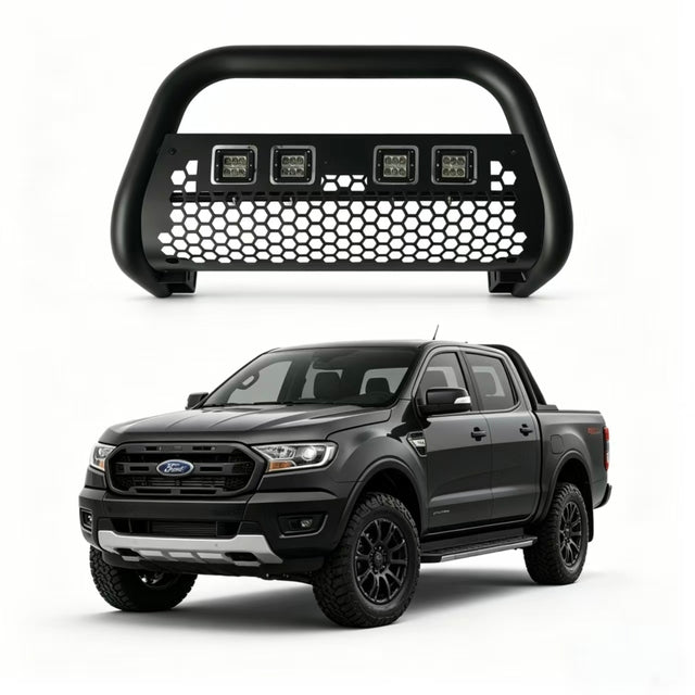 Universal / multi-fitment Front Bull Bar and Bumper with 4 LED Lights and Tow Hook