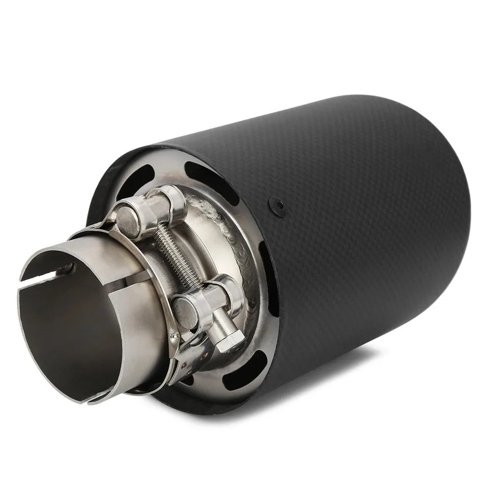 Universal Stainless Steel Dual Carbon Fibre Exhaust Muffler Tips, Straight End