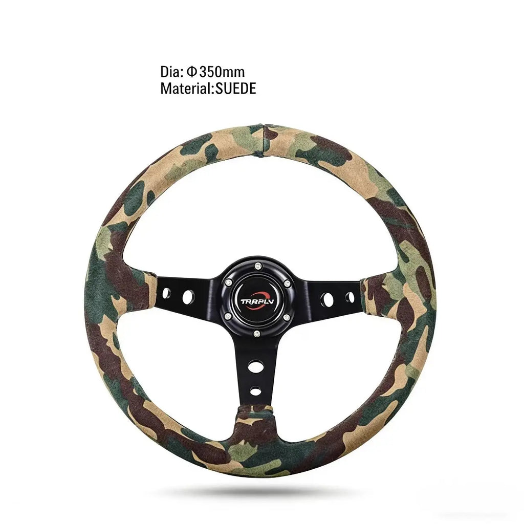 Universal 350 mm 3-Spoke Racing Steering Wheel Black/White Leather & Suede – VW, BMW