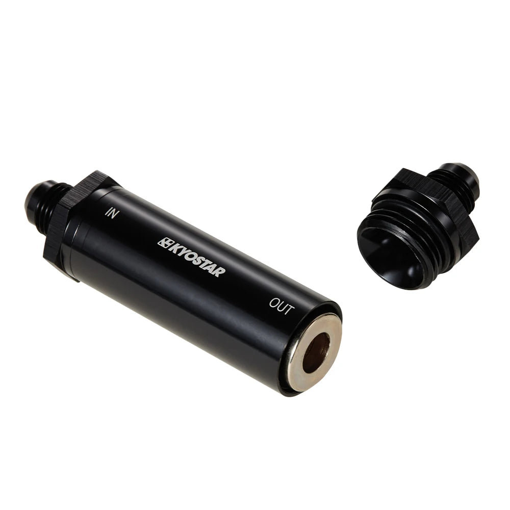 Universal AN6 Slim Line Inline Fuel Filter - 30 Micron Bronze Element, Black Aluminium