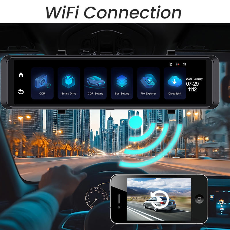 12" 4K Mirror Dash Cam Front & Rear | GPS, WiFi, 4G, ADAS Smart Touch Screen Car DVR