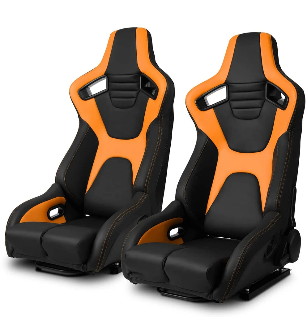 SEAT-029 Universal Jiabeir Bucket Racing Seats Pair Black Orange PVC Leather