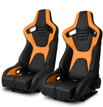 Load image into Gallery viewer, SEAT-029 Universal Jiabeir Bucket Racing Seats Pair Black Orange PVC Leather