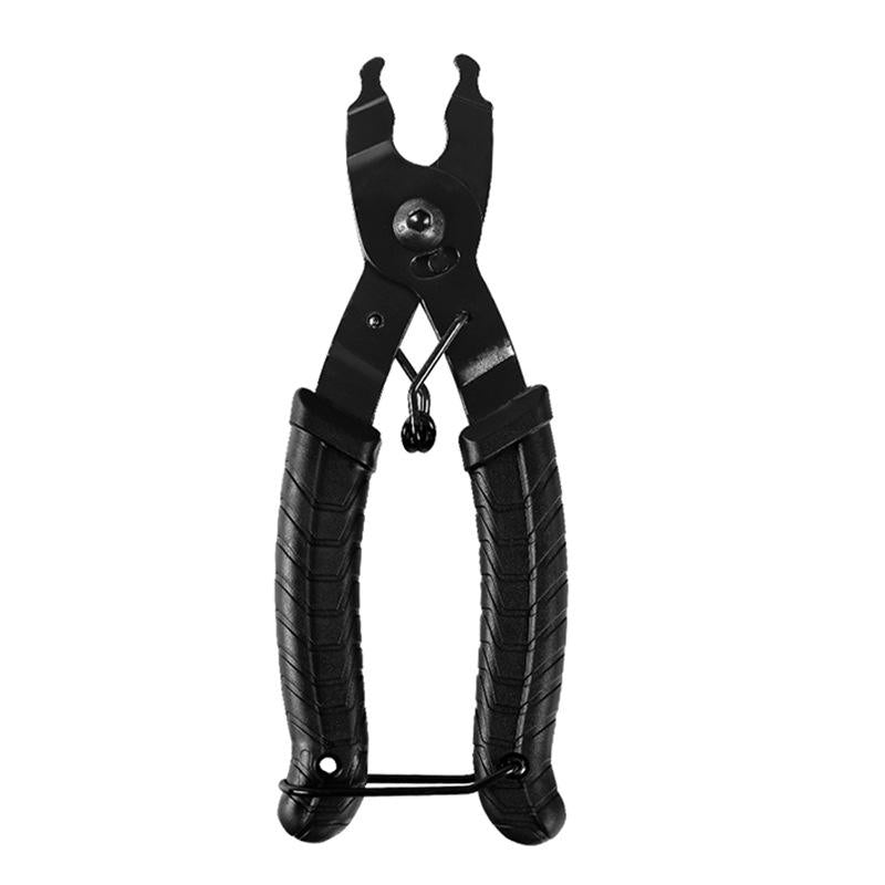 Black metal tool with two handles on a white background