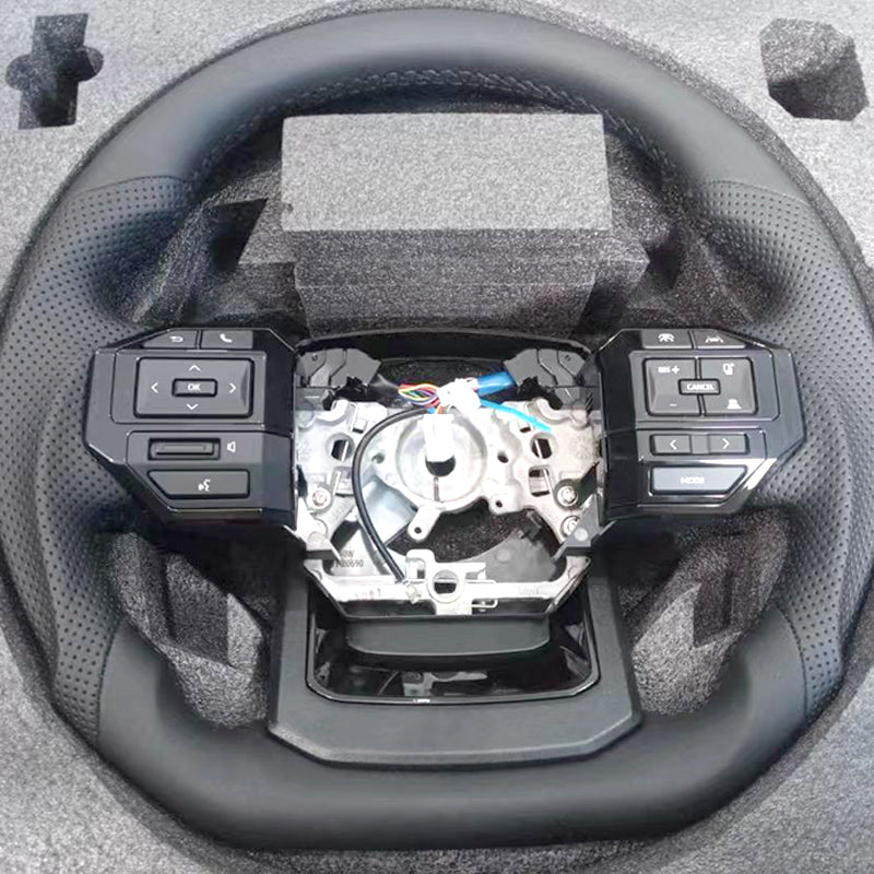 Piano black leather steering wheel for Toyota Land Cruiser 300