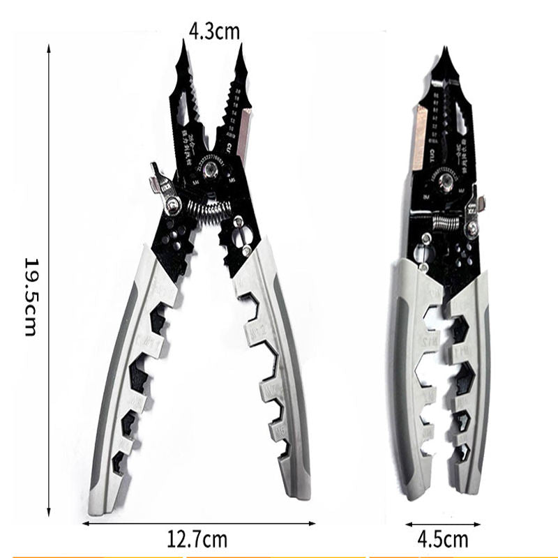 Multifunctional pliers with measurements on a white background