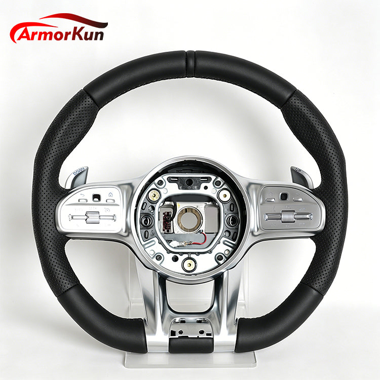ArmorKun black leather carbon fiber steering wheel for Mercedes W205 W213 GLC C63 AMG