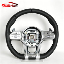 Load image into Gallery viewer, ArmorKun black leather carbon fiber steering wheel for Mercedes W205 W213 GLC C63 AMG