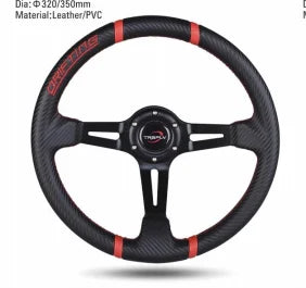 Universal Black Leather/PU 3-Spoke Racing Steering Wheel 280–360 mm – BMW, VW, Porsche