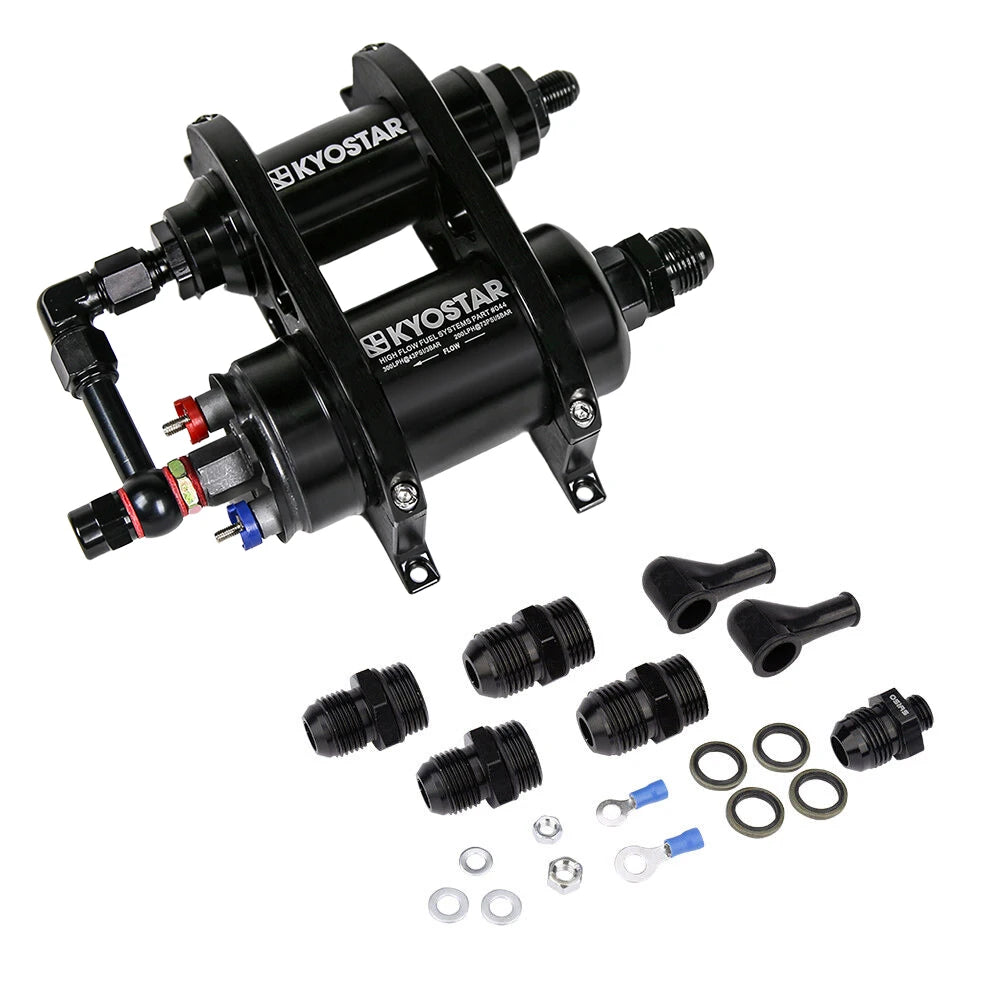 Universal Inline External EFI Fuel Pump with Bracket and Filter Kit - Black Aluminium, AN8