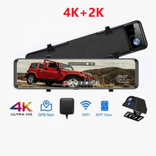 Load image into Gallery viewer, 12" Mirror Dash Cam Dual 4K Front Rear Camera GPS WiFi Touch Screen Reversing
