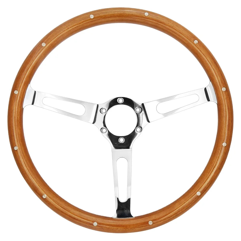 Universal 380 mm 15 inch Classic Retro Woodgrain Steering Wheel with Holes, 6-Bolt