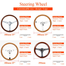 Load image into Gallery viewer, Universal 14 inch 350 mm 6-Bolt Vintage Wooden Steering Wheel, Black Spokes