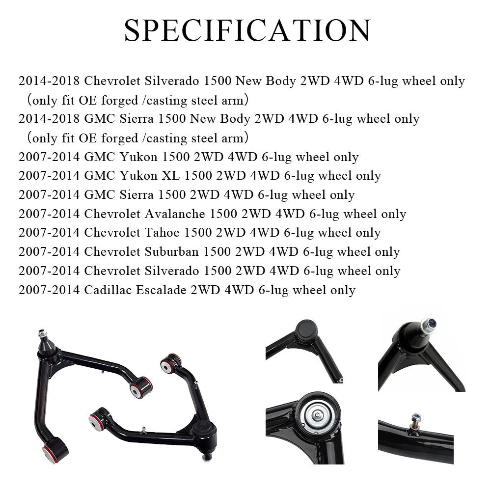 Chevrolet Silverado GMC Sierra 1999-2006 4x4 RWD Front Upper Aluminium Control Arms for 2-4 Inch Lift