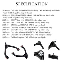 Load image into Gallery viewer, Chevrolet Silverado GMC Sierra 1999-2006 4x4 RWD Front Upper Aluminium Control Arms for 2-4 Inch Lift