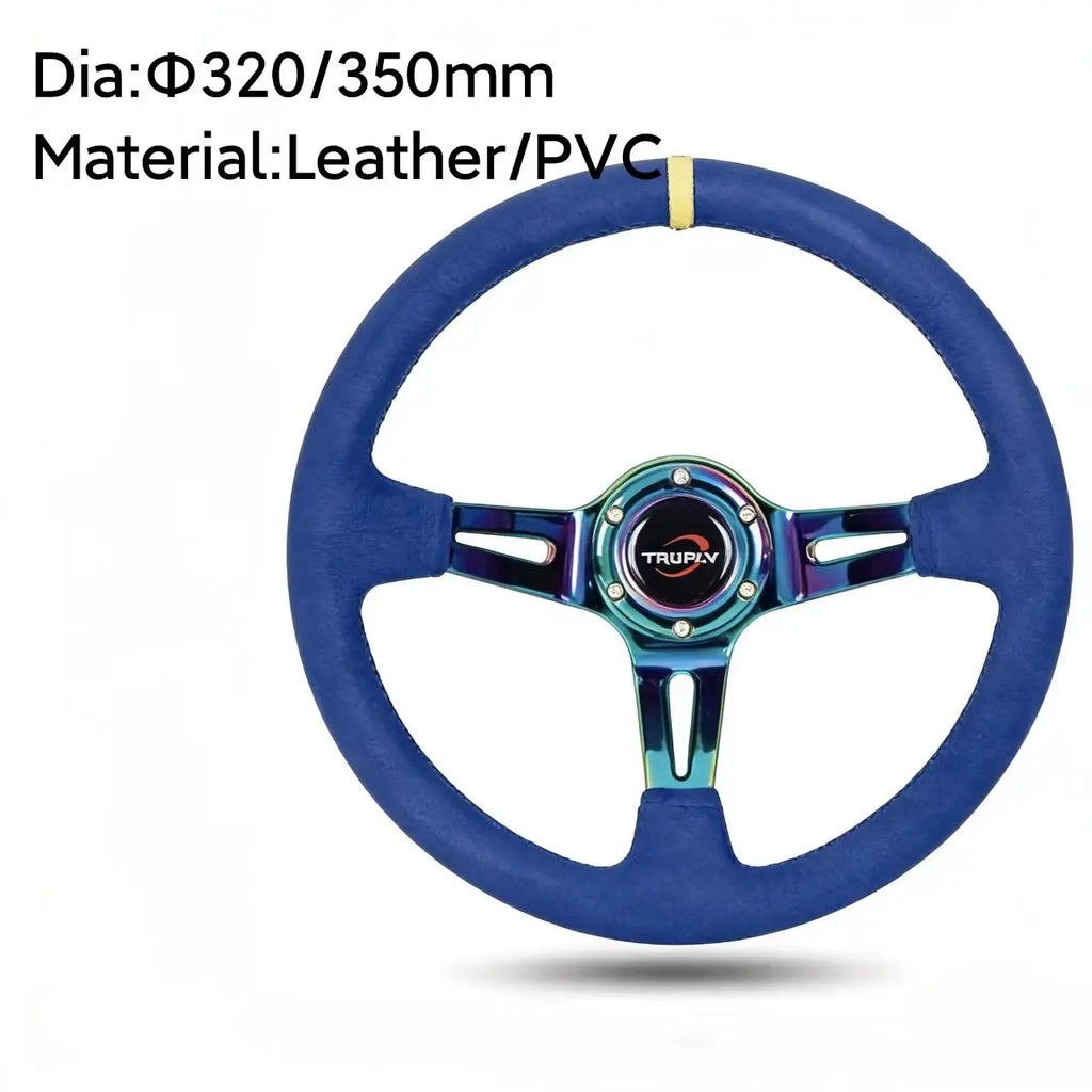 Universal Black Leather/PU 3-Spoke Racing Steering Wheel 280–360 mm – BMW, VW, Porsche