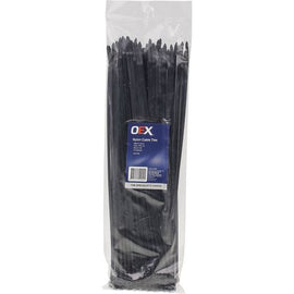 OEX ACX1320 Black Nylon Cable Ties – 4.8mm x 370mm, UV Resistant, 100 Pack – Heavy-Duty Zip Ties