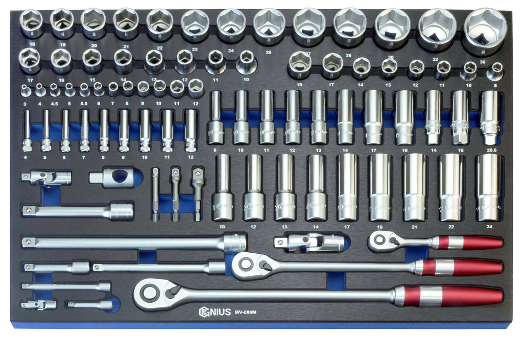 86 Piece 1/4", 3/8" & 1/2" Drive Metric Tool Set