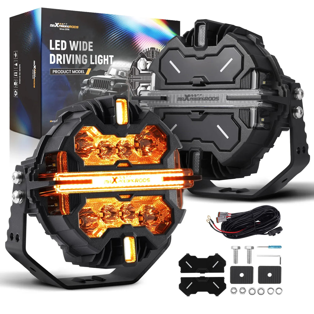 7inch LED Driving Light Bar 7" 332W for SUV 4X4 Marine Boat 33200LM RGB DRL 12V White