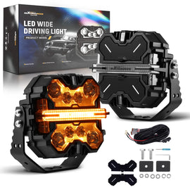 7inch Square Off-Road Auxiliary Light 332W Bar RGB DRL White Amber 12V IP68 for Sport Utility 4WD 4X4