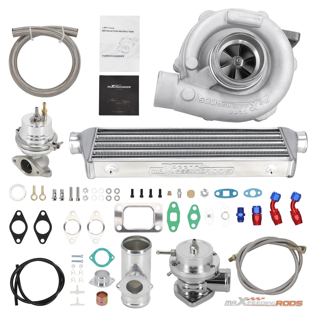 T04E Universal Turbo Kit T3 T4 Turbocharger Engine Parts Intercooler Oil Lines BOV Adapter Kit for 1.5-3.0L