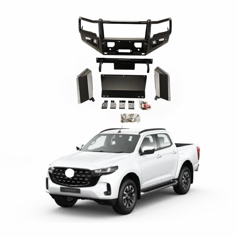 New Heavy Duty Steel Front Winch Bumper for BT-50 Ute 2021+ Pickup Truck 4x4 Bull Bar Park Assist Sensor Cutouts LED Lig