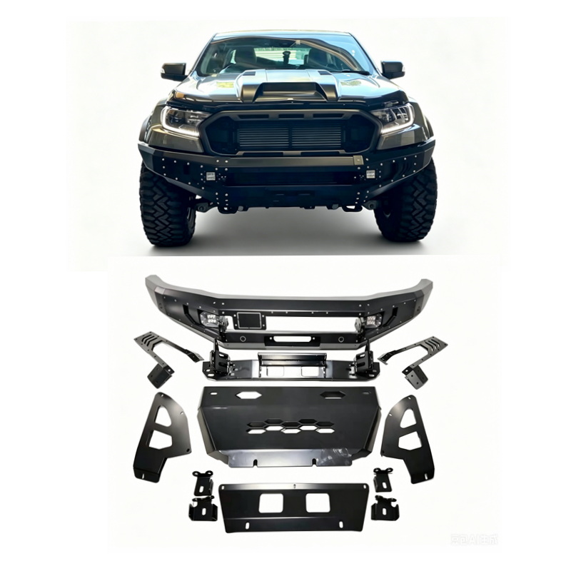 New Without Loops Bullbar Front Bumper Kit for Ranger T8 PX3 2020 Bolt-On Metal Steel Black