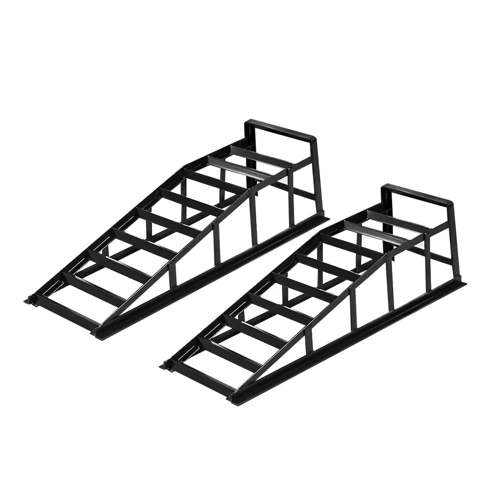 Car Ramp Pair 2000kg – Extra-Wide Heavy-Duty Steel Ramps (2 Ton Capacity) - Black