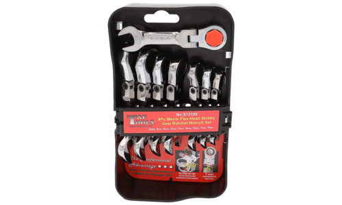 Metric Stubby Flex-Head Ratchet Wrench Set, 8 Piece