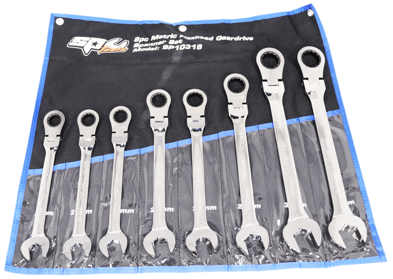 8 Piece Gear Drive Combination ROE Jumbo Metric Flex-Head Spanner Set