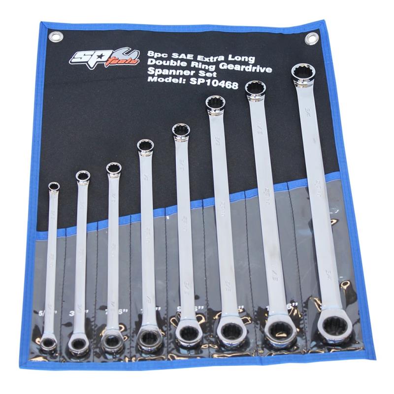 Extra Long Double Ring Gear Drive SAE Spanner Set, 8 Piece