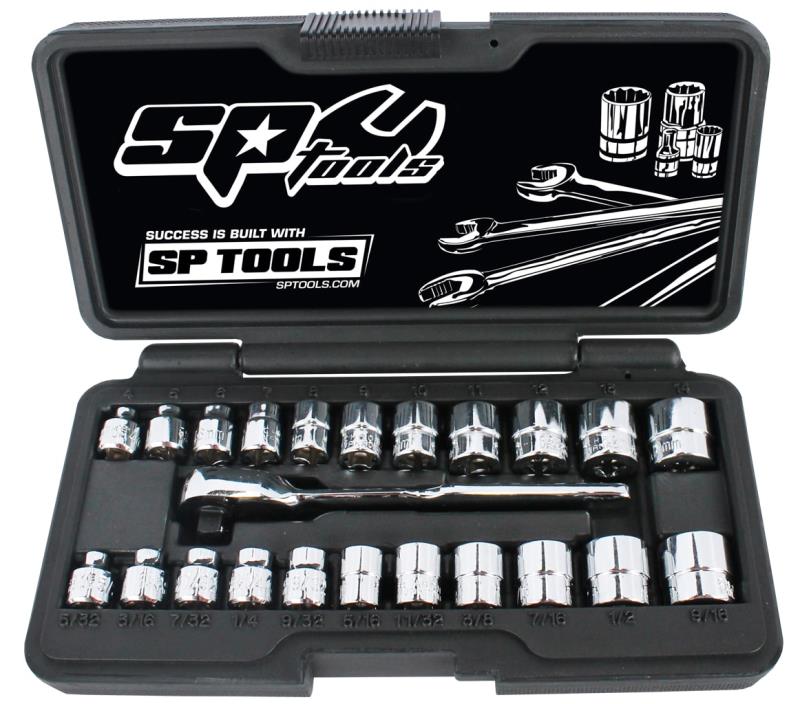 1/4" Drive Metric/SAE Socket Set with Low Profile Stubby Ratchet, 23 Piece