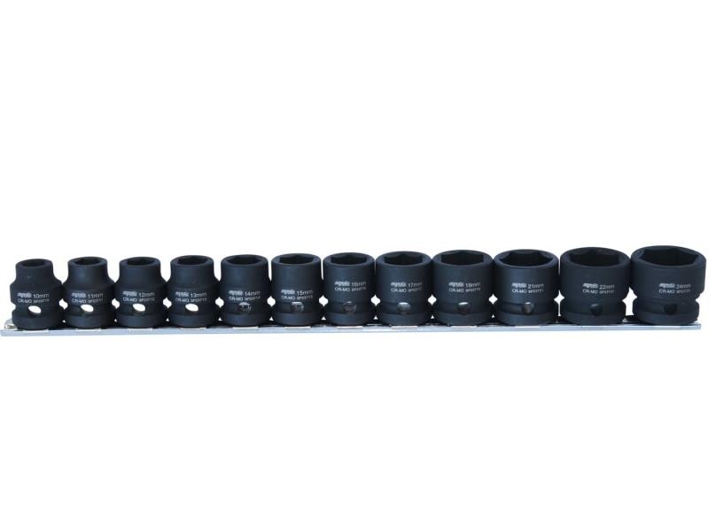 12 Piece 1/2" Drive Metric Stubby Impact Socket Set