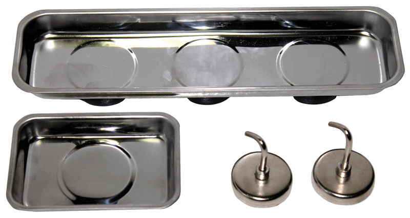 4 Piece Magnetic Parts Trays and Hooks Set
